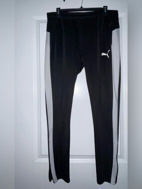 Puma Black Track Pants with White Side Stripes-Size L